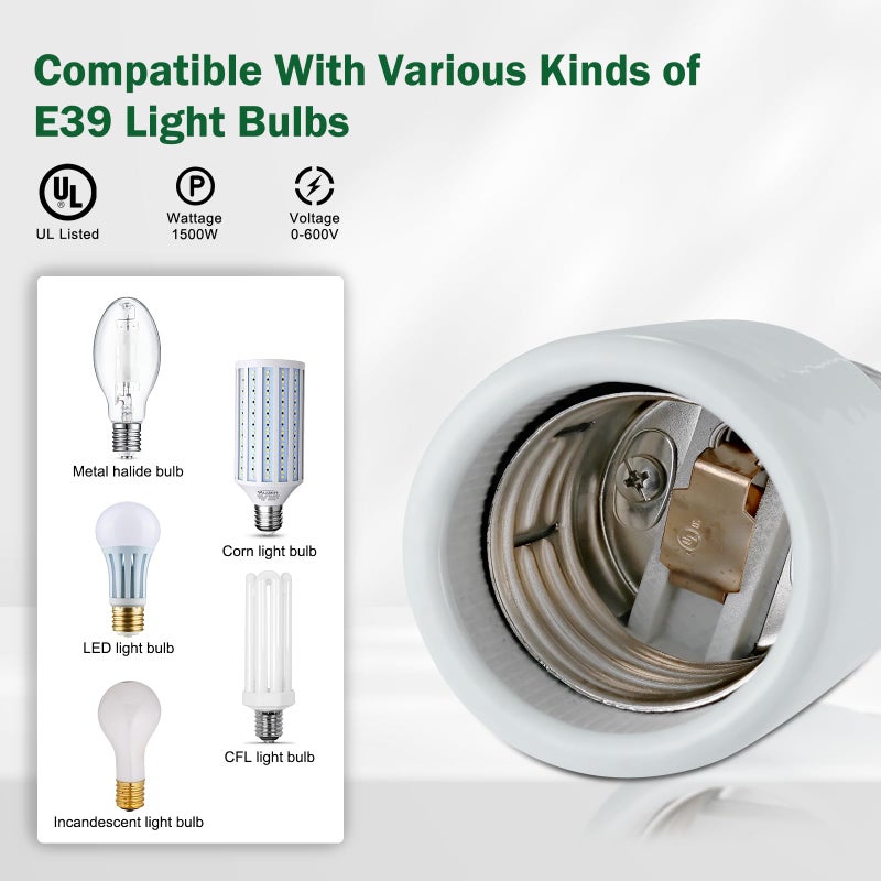 EMNOOTI Porcelain Mogul Socket Extender,Mogul Base E39 Socket Extensions Adapter, E39 to E39 Screw Mogul Base LED Fluorescent Incandescent Lamp Holder Adapter 1500W 600V (10-Pack) - Image 5